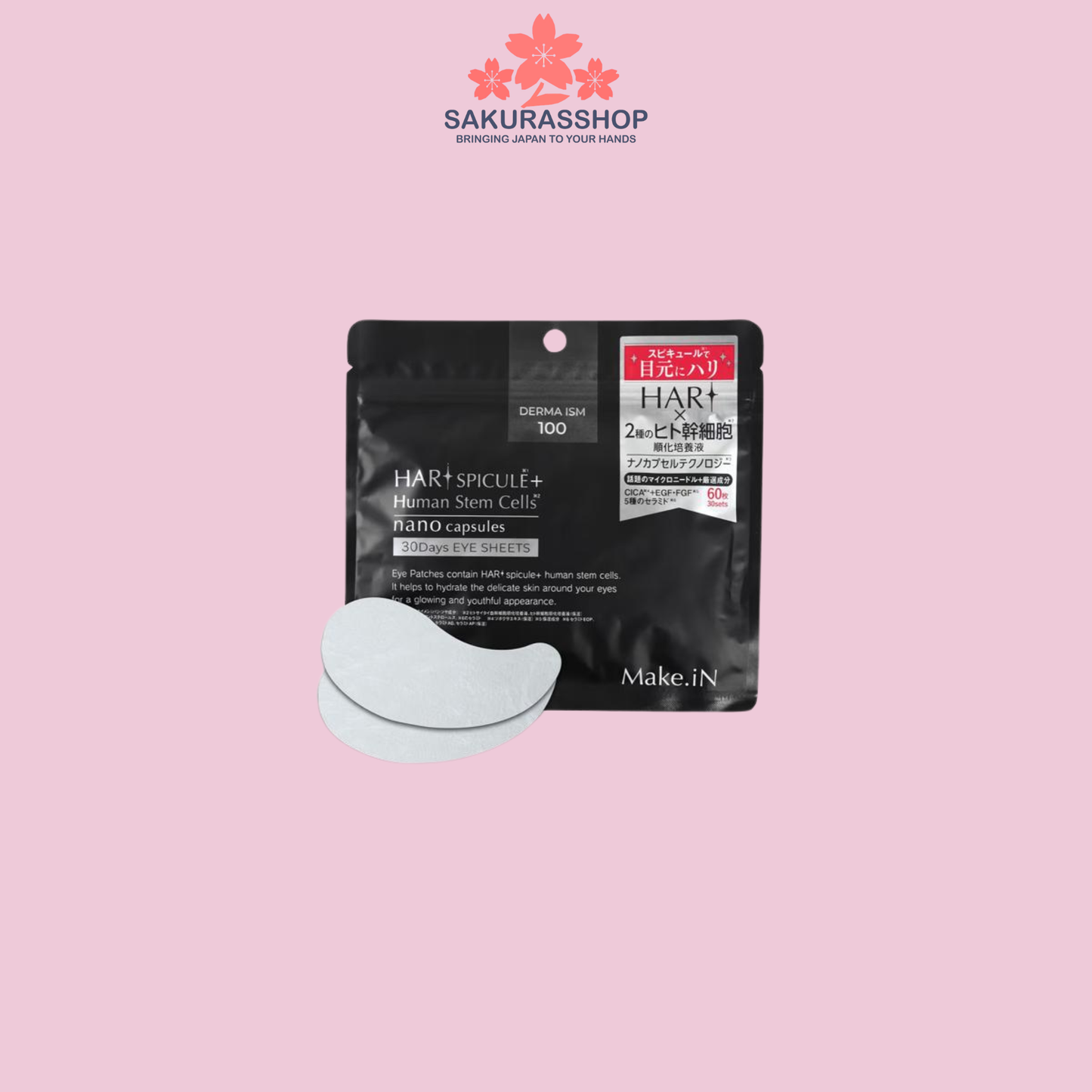 Make.iN HARI Spicule + Human Stem Cell 30 Days Eye Sheet Mask (60 Sheets / 30 Pairs) – Microneedle Eye Patches with Ceramides, CICA, EGF & Deep Hydration –