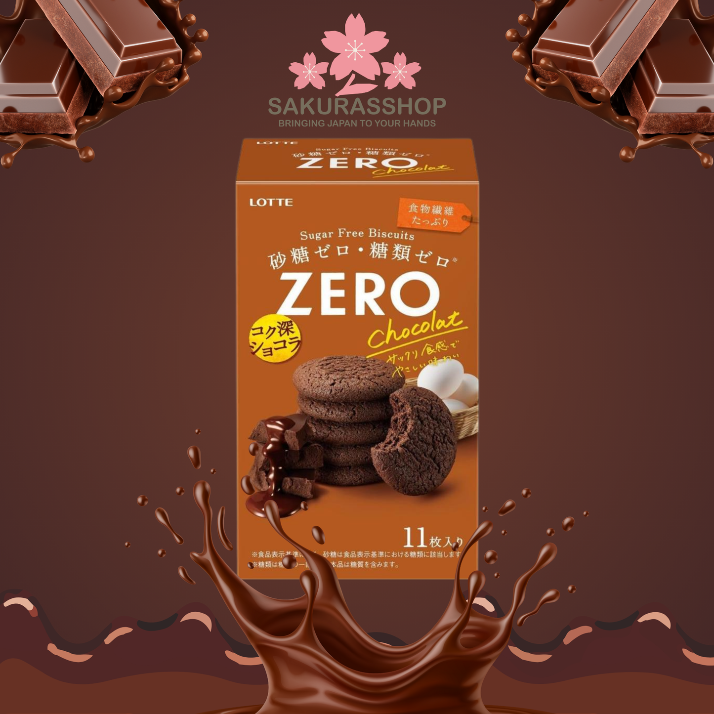 Lotte ZERO Sugar-Free Chocolate Biscuits – 11 Pieces