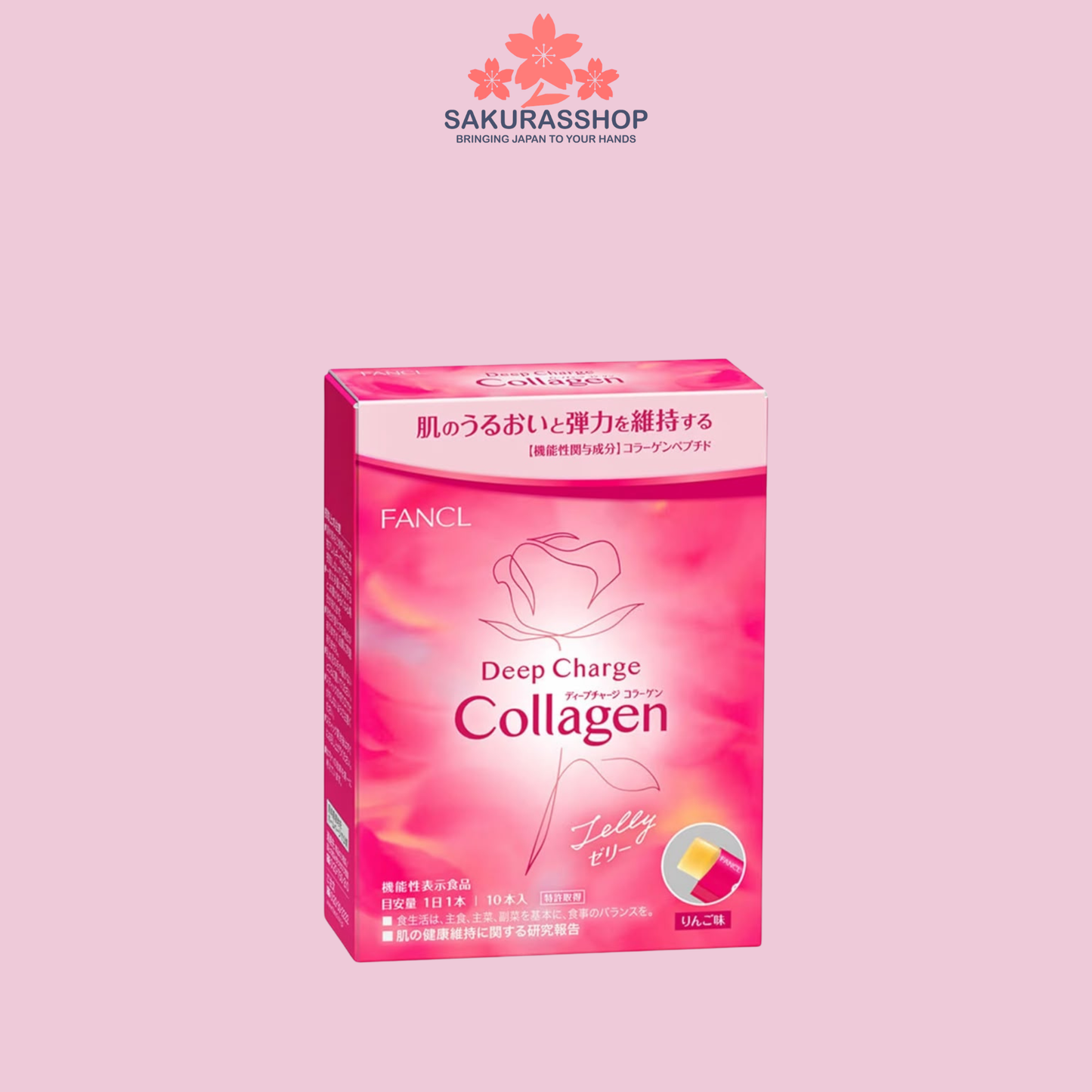 FANCL Deep Charge Collagen Stick Jelly 10-Day Supply – Apple Flavor Collagen Supplement with Hyaluronic Acid & Ceramide