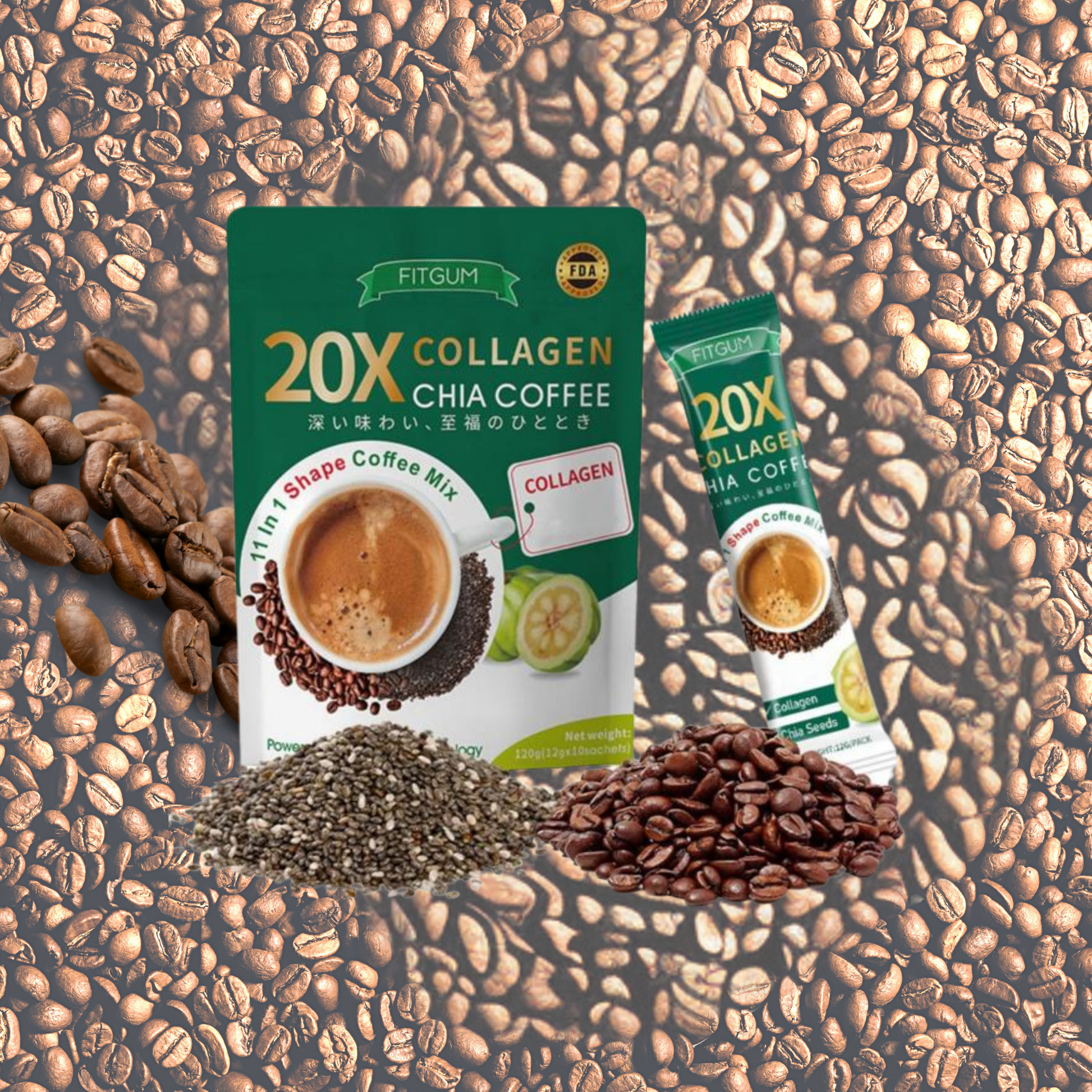 FitGum Collagen Chia Coffee Japan | 11-in-1 Shape Coffee FitGum Collagen Chia Coffee Japan | 11-in-1 Shape Coffee