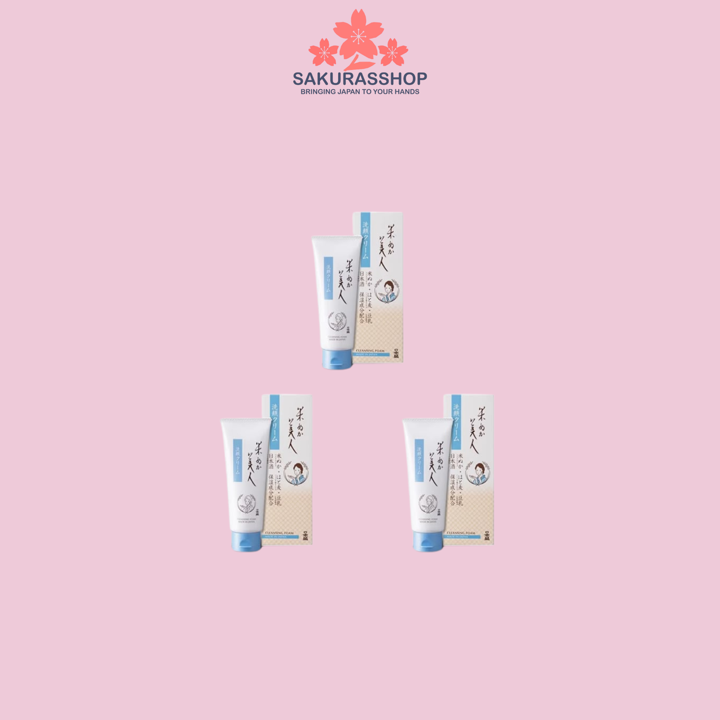 Nihonshori Rice Bran Beauty Face Wash Cream (100 g × 3) | Fragrance-Free Facial Cleanser